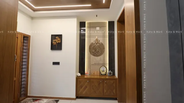 Entrance foyer with backlit wall panel, Aluva