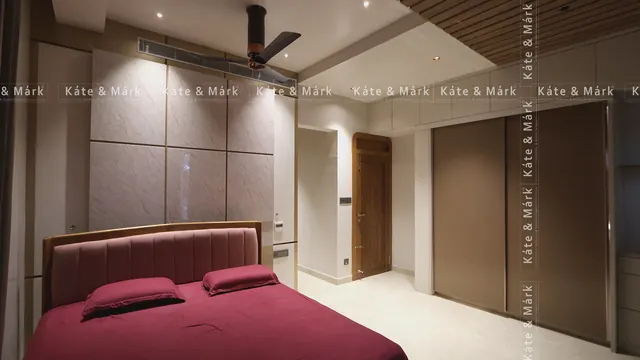 Master bedroom with upholstered headboard, Perumbavoor